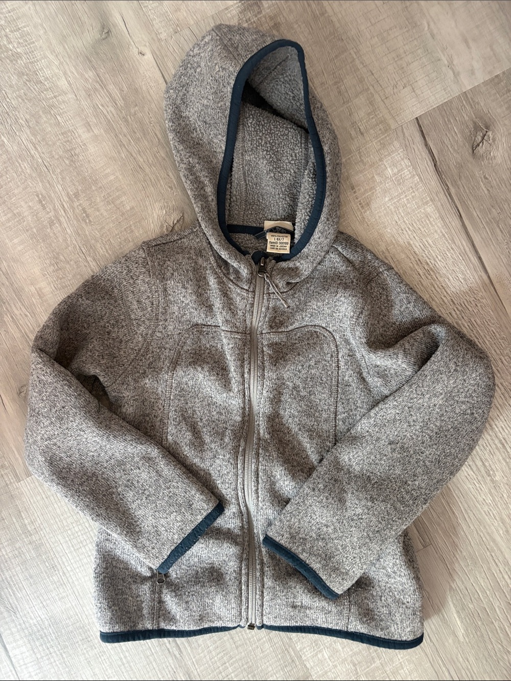 L.L. Bean Kids Hooded Zip Jacket in Heather Gray with Navy Trim